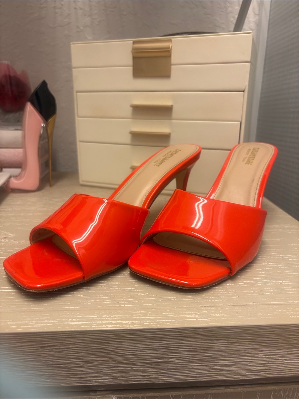 Women’s Orange Patent Slide Heel Mules